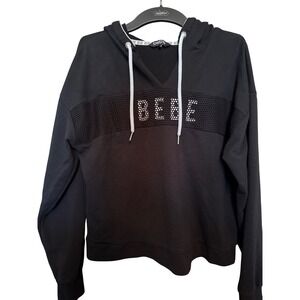 Bebe Sport Black Fishnet Mesh Sport Hoodie Sweatshirt Size M Casual Athletic‎